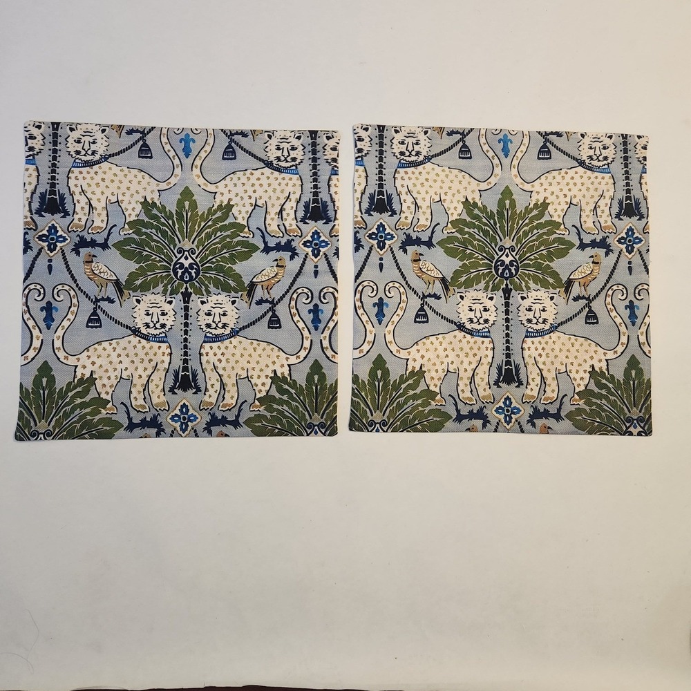Set of 2 Happy Jaguar Palm Tree Jungle Print Throw Pillow Covers 17x17